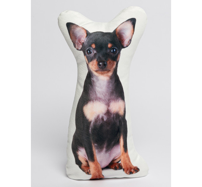 Russian Toy Terrier Dog Shaped Photo Soft Stuffed Decorative Pillow with a zipper