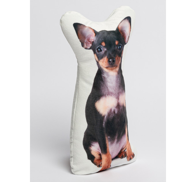 Russian Toy Terrier Dog Shaped Photo Soft Stuffed Decorative Pillow with a zipper