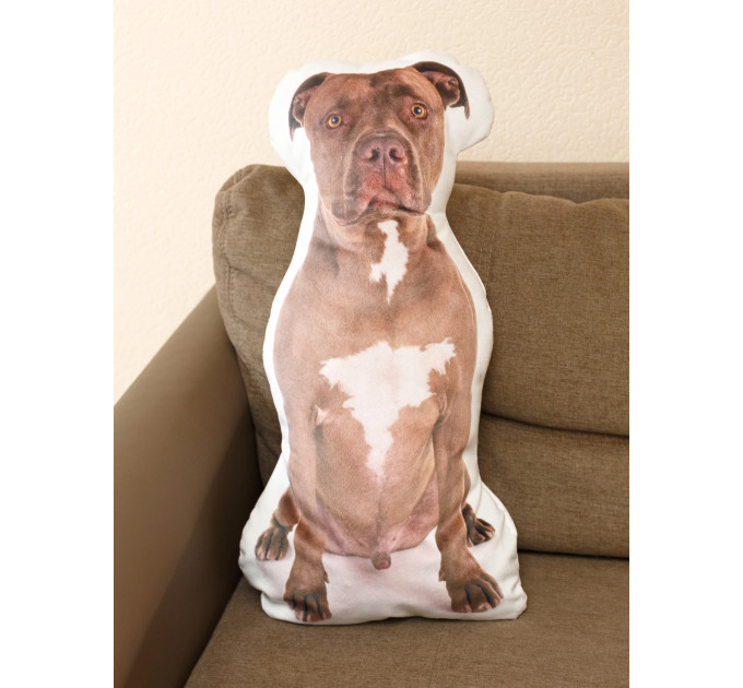 Pit bull Dog Shaped Photo Soft Stuffed Decorative Pillow with a zipper