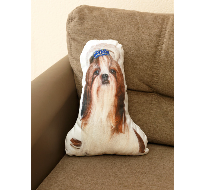 Shih-Tzu Dog Shaped Photo Soft Stuffed Decorative Pillow with a zipper