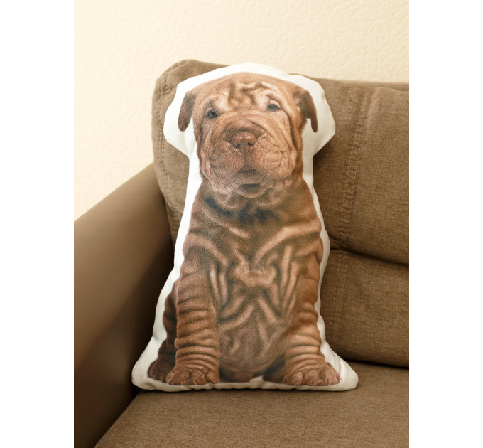 Shar-pei Dog Shaped Photo Soft Stuffed Decorative Pillow with a zipper