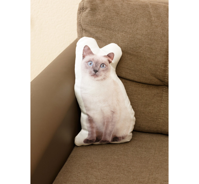 Siamese Cat Shaped Photo Soft Stuffed Decorative Pillow with a zipper