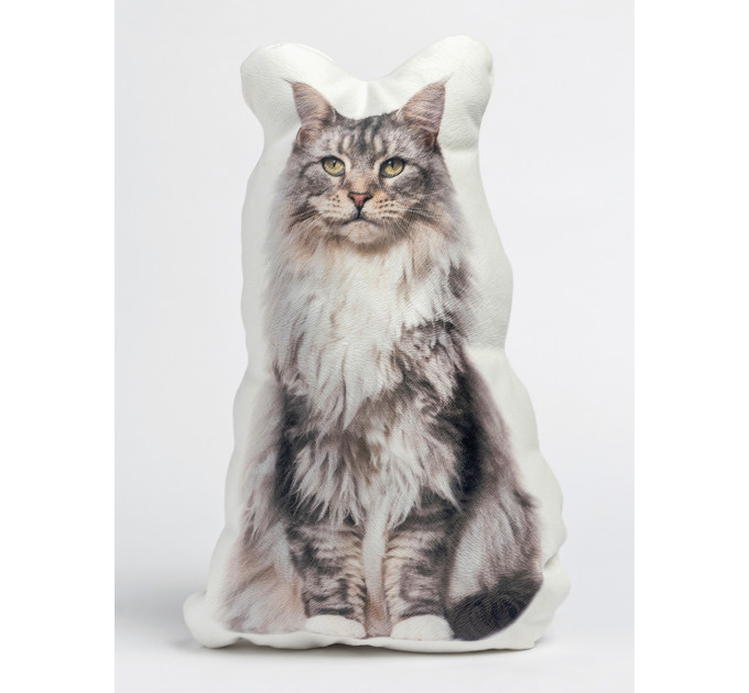 Maine-coon Cat Shaped Photo Soft Stuffed Decorative Pillow with a zipper